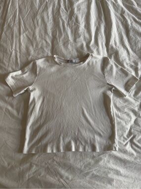 stradivarius White Short Sleeve Crewneck Tee